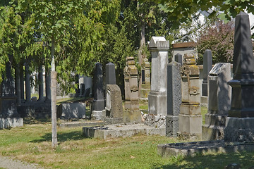 Image showing sunny illuminated jewish graveyard detail