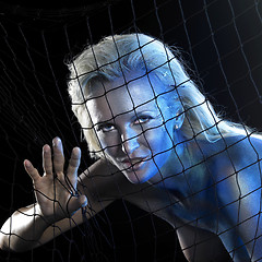 Image showing blue bodypainted woman