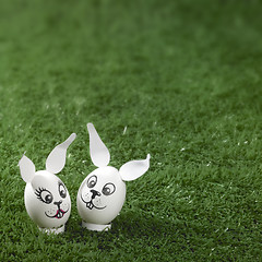 Image showing easter bunny eggs in green back