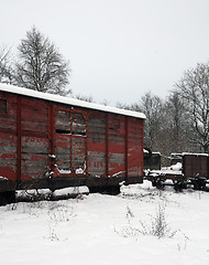 Image showing old railway car at winter time
