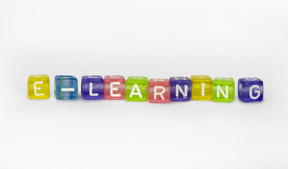 Image showing Text cE-learning on colorful wooden cubes