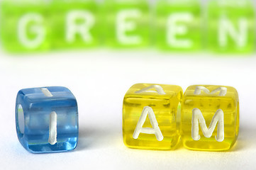 Image showing Text I am green on colorful cubes