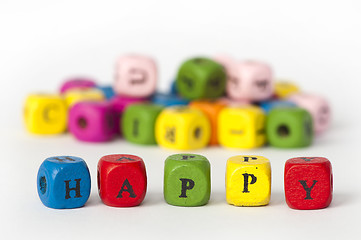 Image showing Text happy of colorful cubes