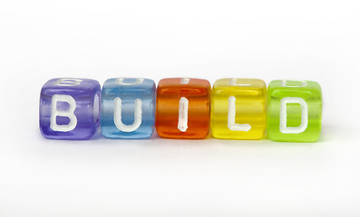 Image showing Text build on colorful wooden cubes