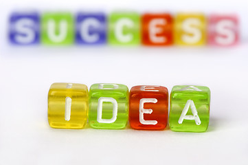 Image showing Text Idea and success on colorful wooden cubes