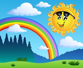 Image showing Landscape with rainbow and Sun 1