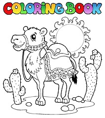 Image showing Coloring book desert with camel 1