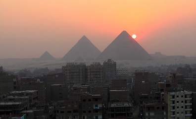 Image showing Sunset and the pyramids