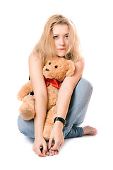 Image showing Pretty blonde with a teddy bear