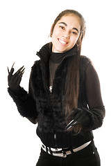 Image showing Portrait of playful brunette in gloves