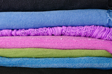 Image showing Pile of colorful scarves