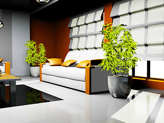 Image showing waiting room with orange and white leather furniture 