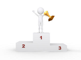 Image showing 3d people- human character with the cup on the podium This is a 