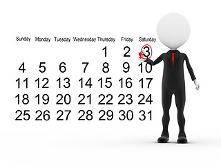 Image showing 3d businessman with busy calendar schedule 