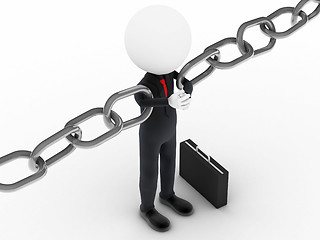 Image showing 3d businessman holding a chain together 