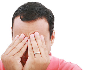 Image showing Man frustrated with hands on his face. 