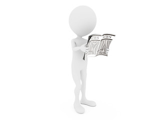 Image showing News. 3D little human character Reading a News Paper. 