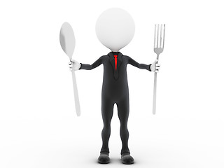 Image showing 3d businessman ready to eat.