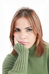 Image showing Young beautiful woman in depression, isolated on white