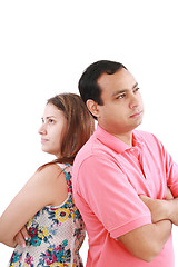 Image showing Young couple standing back to back having relationship difficult