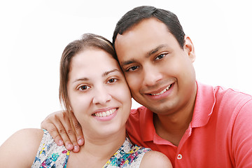 Image showing Young happy couple love smiling, looking at camera, isolated ove