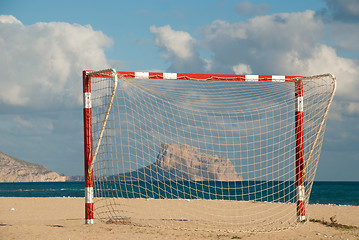 Image showing Beach football goal