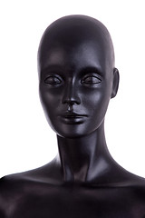 Image showing Front view of a black mannequin dummy head isolated on white background