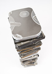 Image showing Stack of hard drives with copy space on top