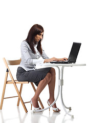 Image showing Tired women sitting with computer