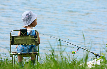 Image showing Little boy with fishing rod
