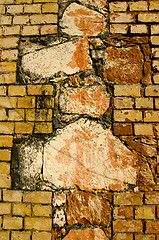 Image showing Interesting architecture wall of bricks cross sign 