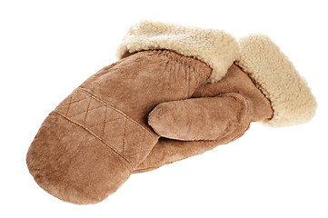 Image showing the winter fur mittens, isolated on white 