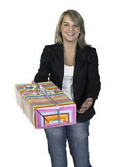 Image showing blond girl delivering a present