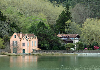 Image showing waterside houses at Sao Miguel Island