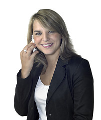 Image showing smiling girl with mobile phone on ear