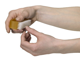 Image showing cleaning nails with a scrubber