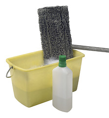 Image showing cleaning mop with bucket and cleaner