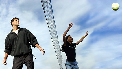 Image showing Couple volleyball players