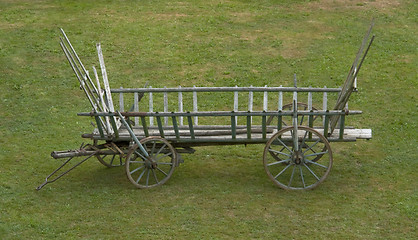 Image showing historic hayrack in green grassland