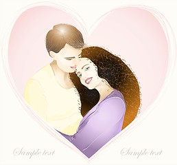 Image showing Happy young couple in love. Hand drawn valentines day greeting card.