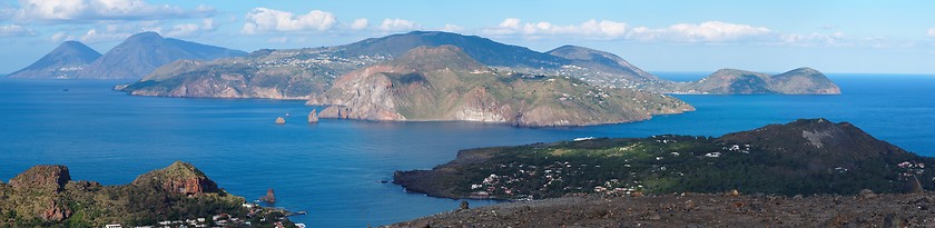 Image showing Aeolian islands seen from Vulcano island, Sicily, Italy 