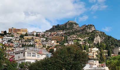 Image showing Monte Tauro with Saracen Castle above Taormina in Sicily, Italy 