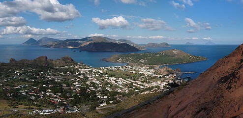 Image showing Aeolian islands seen from  Vulcano island, Sicily, Italy