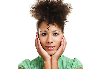 Image showing Woman with hands on cheeks