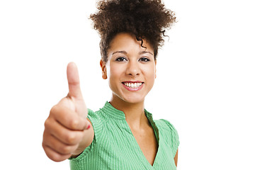 Image showing Beautiful woman with thumbs up