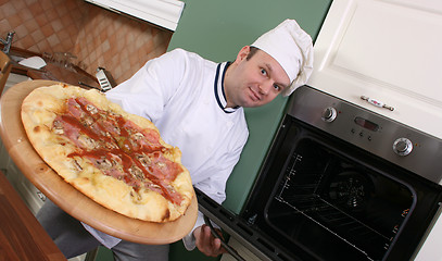 Image showing Chef and pizza