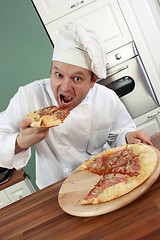 Image showing Chef and pizza