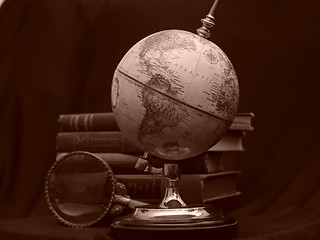 Image showing Globe with Books Sepia