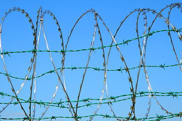 Image showing barbed wire against blue sky 