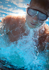 Image showing 	Detail of young man swimming